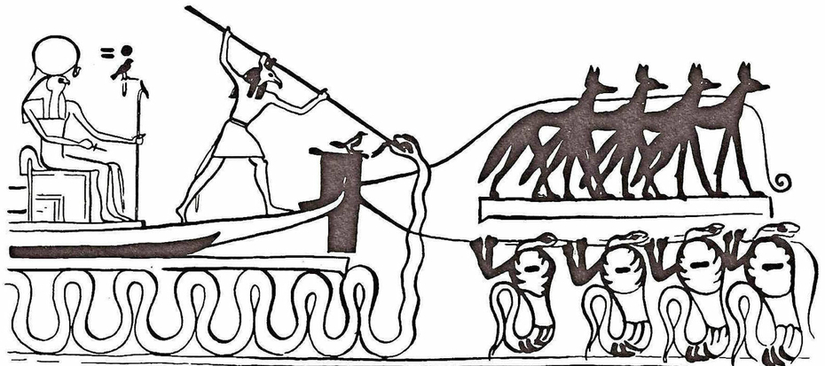 Anubis Solar Barque Boat Fighting the Great Serpent Apep Underworld